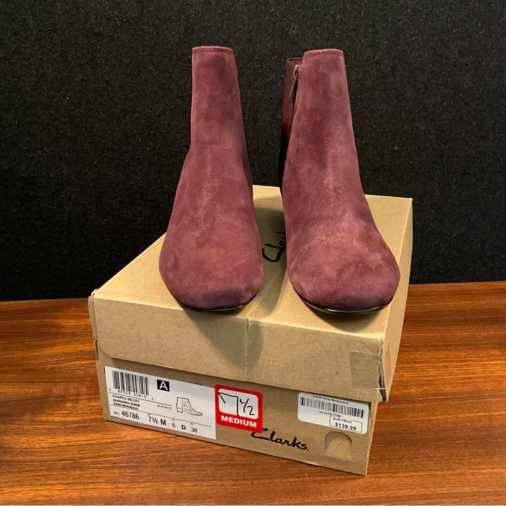 Clarks Suede Leather Burgundy Ankle Boots